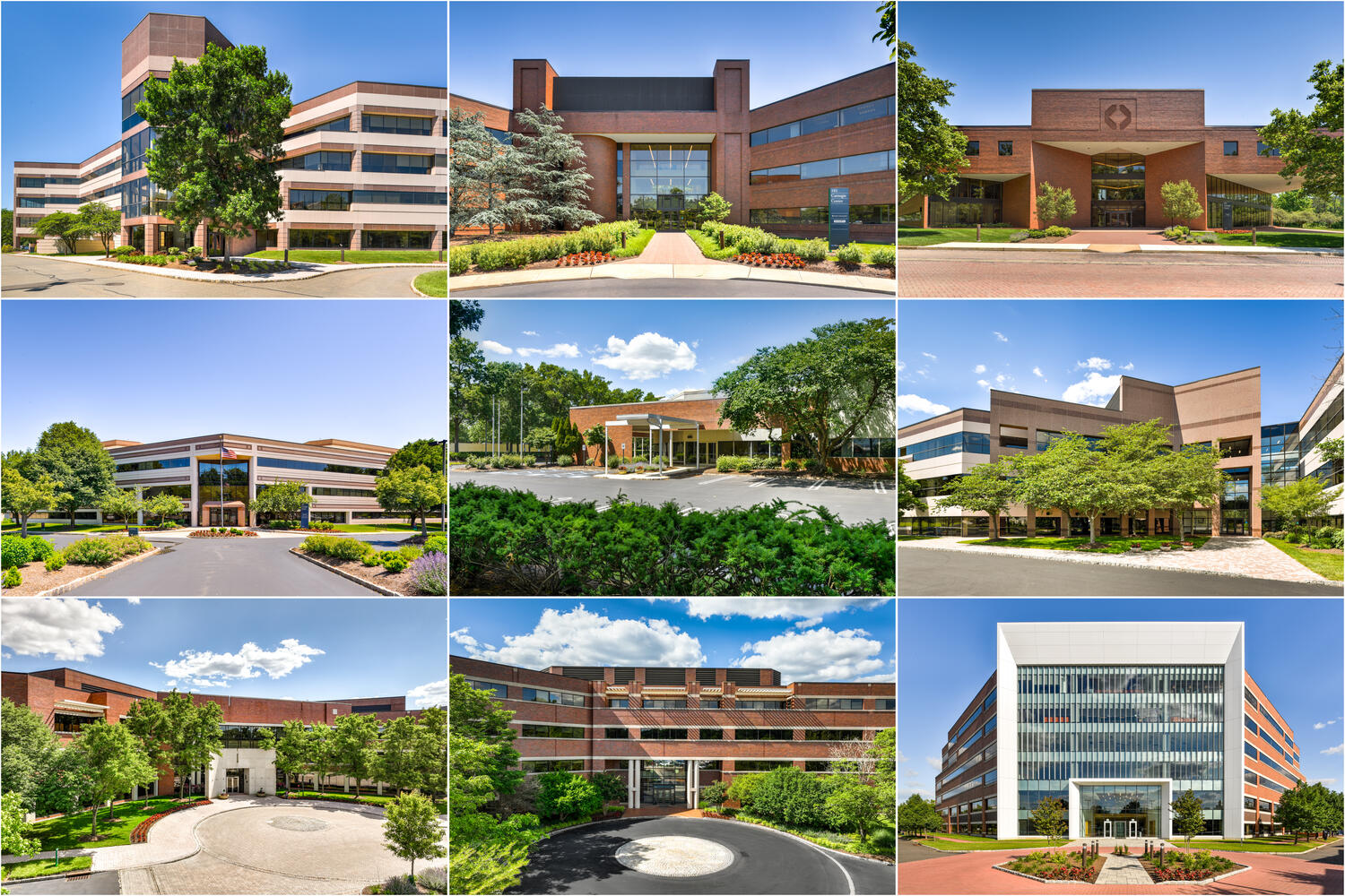 Collage of nine buildings at Carnegie Center.