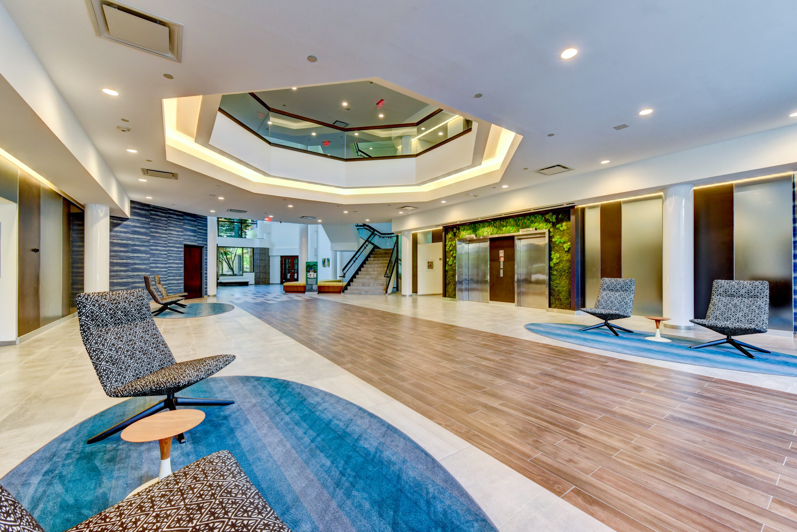 Interior shot of office building lobby.